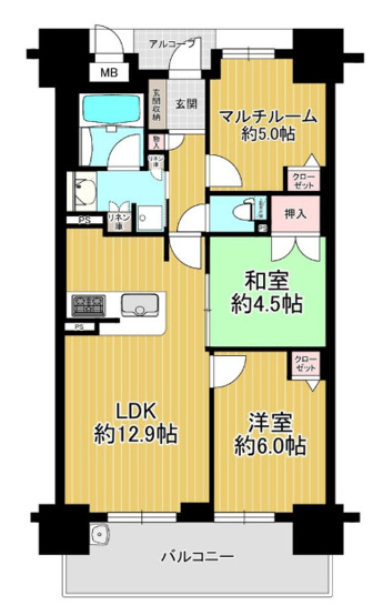 【間取り】 | エステムコート八戸ノ里ステーションプレッソ | 【3LDK＋南向きバルコニー☆】室内リフォーム済み☆食洗機・バス追炊機能・浴室乾燥機完備☆陽当り＆眺望良好です☆