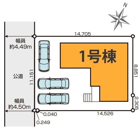 狭山市水野・全1棟　新築一戸建　～駐車3台可～の区画図|整形地・土地面積164.69平米（約49.81坪）
