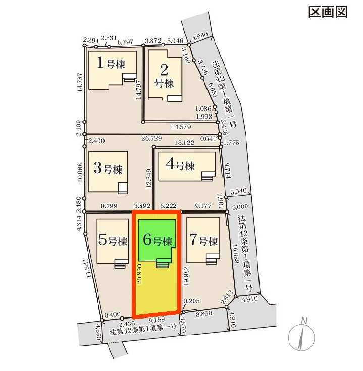 新築　伊勢崎市東小保方町第２　Livele Garden.S　6号棟の区画図|6号棟　区画図　南側接道幅員約4.5ｍ			
	
