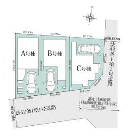 板橋区小豆沢4丁目　緑豊かなライフエリア　角地含む全3棟の区画図|駅徒歩9分の好立地♪東南角地を含む全3棟の誕生です♪