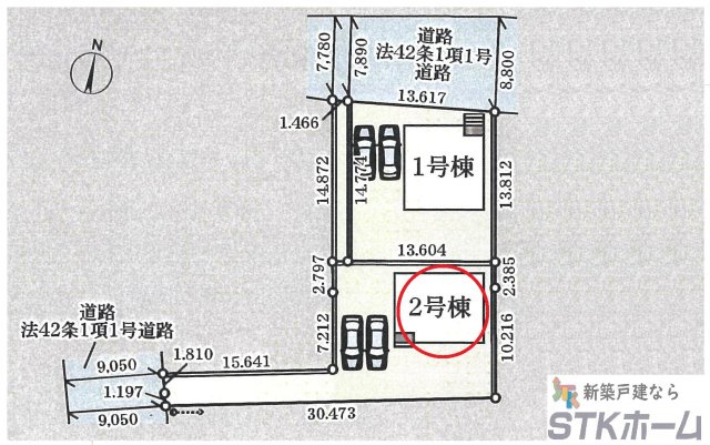 仲介手数料無料　吉見町東野1丁目6－14　新築戸建　全２棟の区画図