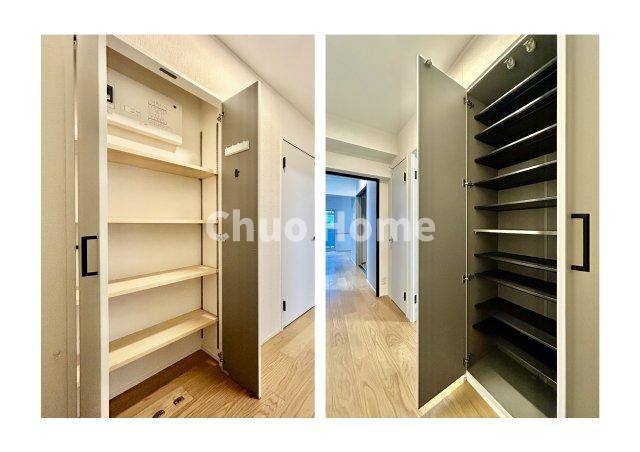 トーア辰巳マンションの玄関|【玄関】玄関には大型のシューズクローゼット・玄関収納を設置しておりますのでいつでもスッキリりとした空間を保てます。玄関周りを清潔に使うのはとても大事なことですよね。