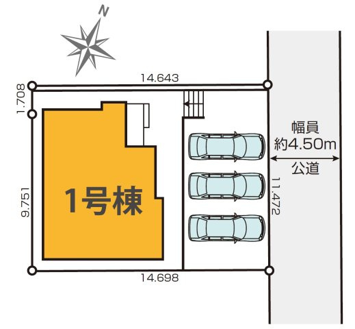 狭山市水野・全1棟　新築一戸建　～1部屋増やせる～の区画図|並列3台駐車可能。