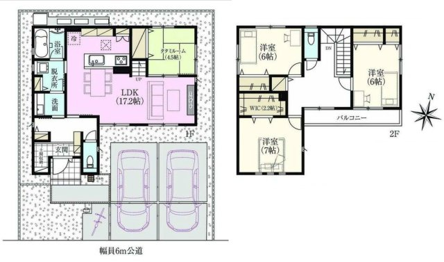 【中古戸建】伊勢崎市連取町の間取り|■間取り図（2号棟）｜敷地面積：141.67（約42.85坪）　建物面積：112.61（約34.06坪）