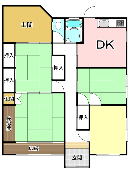 中古戸建　和歌山市市小路　平屋建の間取り