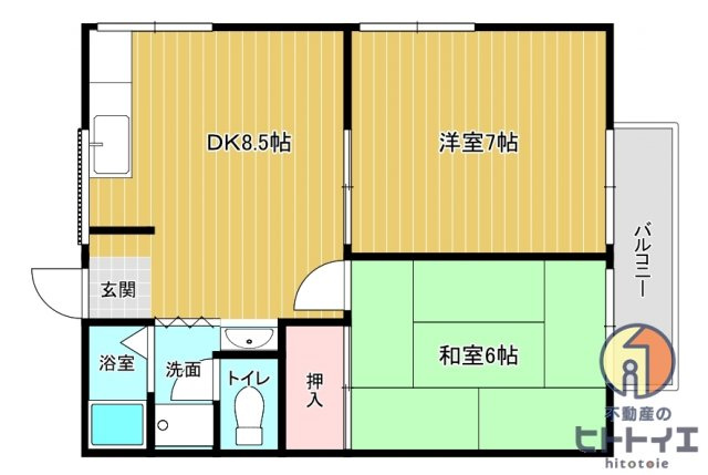 ベルメゾン室岡の間取り|2DKです