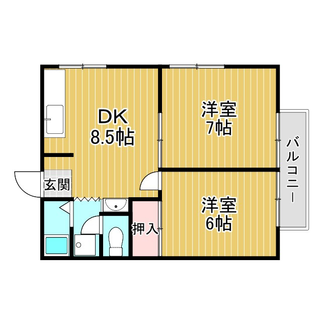 ベルメゾン室岡の間取り|2DKです