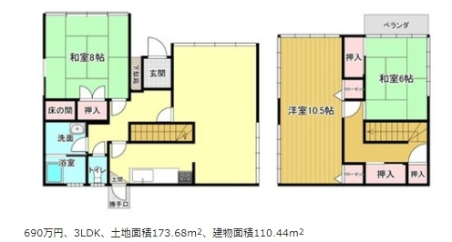 中古戸建　和歌山市大谷の間取り