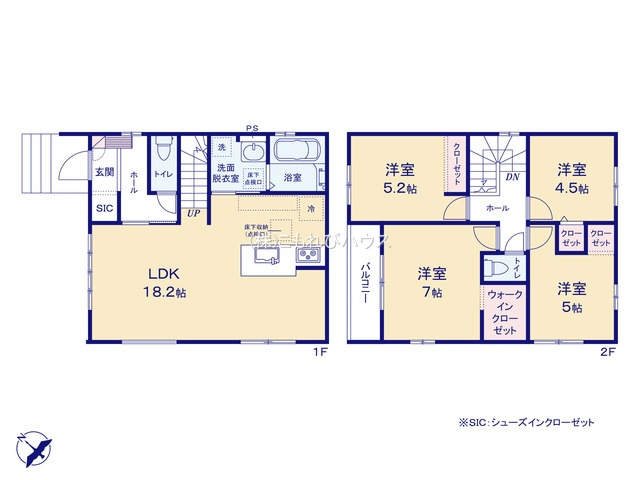 桶川市神明　1期　新築一戸建て　テラシエ　01の間取り|桶川市神明　1期　新築一戸建て　テラシエ　01、4LDK、土地面積119.03m2、建物面積94.84m2