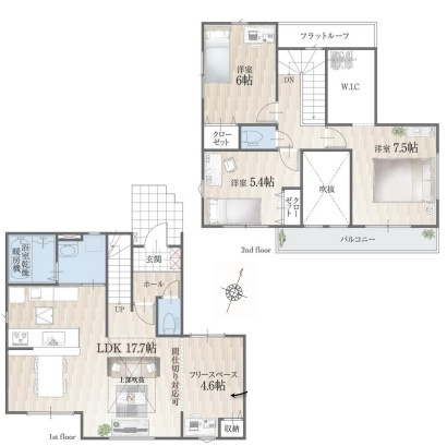 桶川市加納　1期　新築一戸建て　クラフトピット　01の間取り|桶川市加納　1期　新築一戸建て　クラフトピット　01、3LDK、土地面積102.32m2、建物面積97.71m2