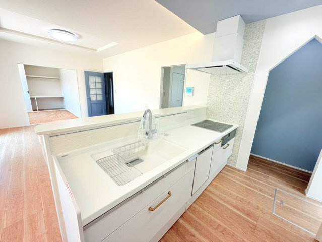 新築戸建　大垣市犬ヶ渕町　全4区画分譲のキッチン|機能的なシステムキッチン。収納力に優れた大容量の引出でキッチン回りがスッキリ片付きます。