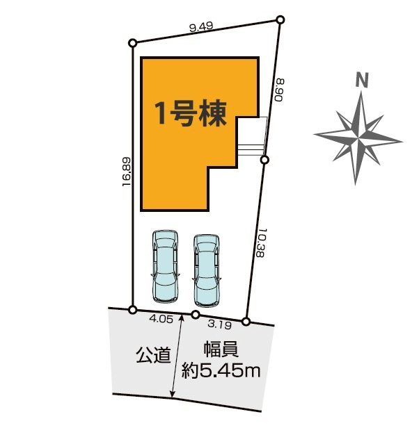 所沢市山口・全1棟　新築一戸建　～LDK22.4帖～の区画図|土地面積148.69平米（約44.97坪）