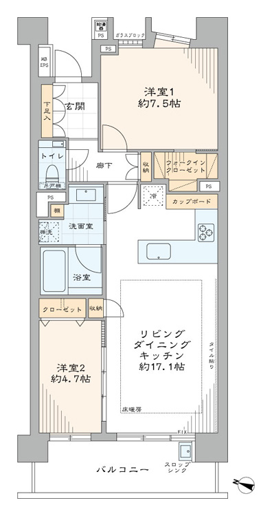 パークホームズ小石川の間取り|パークホームズ小石川：全居室収納・窓が付いた２ＬＤＫエアコン付きリノベーション物件は住設備も充実！