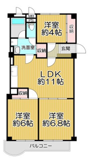 【間取り】 | 桜台ハイツ弐号棟 | 新婚様からファミリー様まで幅広くおすすめの３LDKの間取りです♪南西向きバルコニーで陽当たり良好です！！