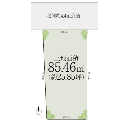 【区画図】 | 目黒区目黒本町４丁目　売地 | 土地価格1億2880万円、土地面積85.46m2 前面道路4.4m公道（一方通行）の為、お車の出入りのストレスもなく、交通量も少ないです