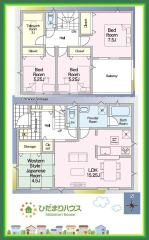 郡山市島第3　新築戸建　1号棟の区画図|角地につき日当たり・風通し良好です☆