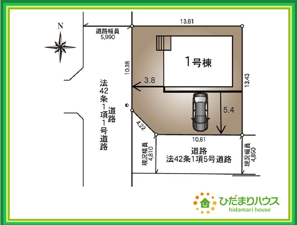 郡山市島第3　新築戸建　1号棟の区画図|角地につき日当たり・風通し良好です☆