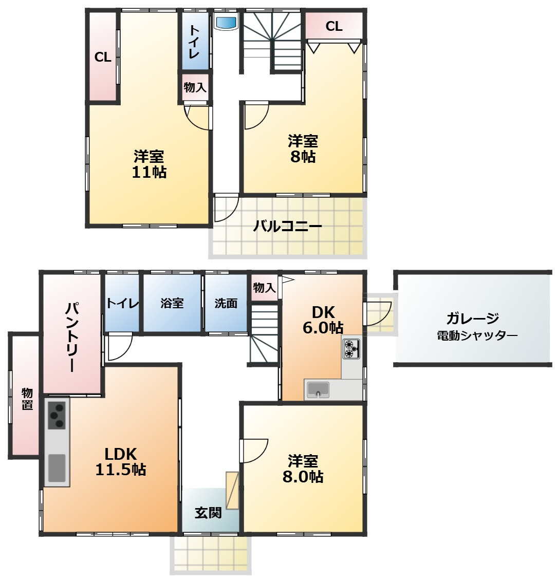 宇都宮市鶴田2丁目　中古戸建の間取り|全室南向きで陽当たりの良い間取りです