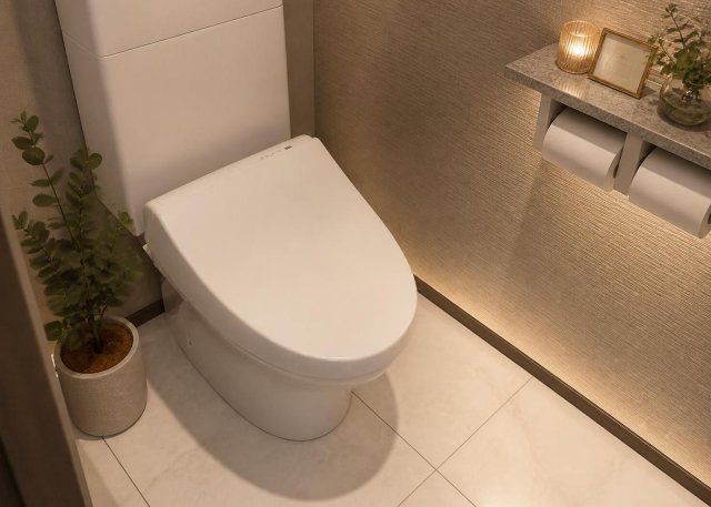【トイレ】 | 温水洗浄便座を設置した清潔なトイレです。本物件は１階と２階の２箇所にトイレを設けているため、朝の忙しい時間帯や夜間の利用時にも混雑せず安心です。掃除もしやすいシンプルなデザインを採用しています。