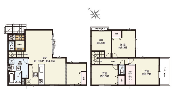 上尾市二ツ宮　8期　新築一戸建て　グレース　01の間取り|【全1棟・1号棟】上尾市二ツ宮　8期　新築一戸建て　グレース　01・4LDK・土地面積105.77m2・建物面積112.13m2