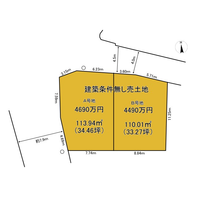 京都市北区上賀茂池端町　建築条件無し売土地【A号地】の土地図