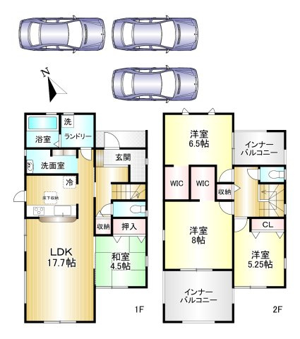 桜井市三輪　第10期全２棟の間取り|4LDK　土地面積：158.72ｍ2ｍ2　建物面積：121.72ｍ2ｍ2　駐車３台可