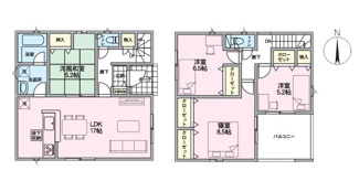 【間取り】 | 中央市成島 新築戸建 全3棟 1号棟 車2台並列 道路6ｍ