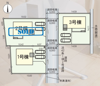 【外観】 | 中央市成島 新築戸建 全3棟 1号棟 車2台並列 道路6ｍ