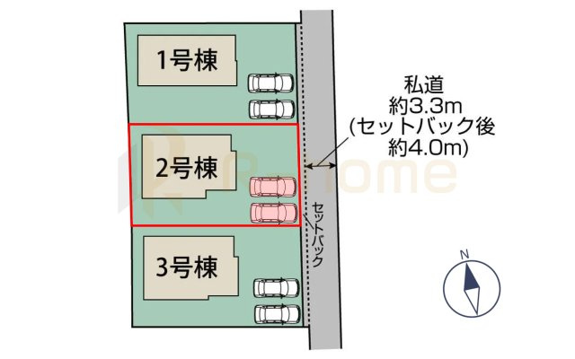 水戸市赤塚1丁目　新築戸建て　2号棟の区画図|大きなお買い物だからこそ、メリット・デメリットを伝えさせて頂きます。
R-homeにお任せください♪