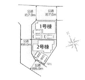 中央区有玉西町　全2棟1号棟の区画図|区画図です。