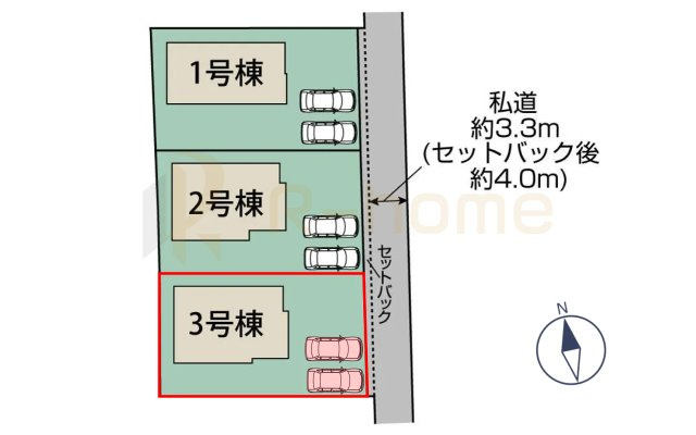 水戸市赤塚1丁目　新築戸建て　3号棟の区画図|大きなお買い物だからこそ、メリット・デメリットを伝えさせて頂きます。
R-homeにお任せください♪