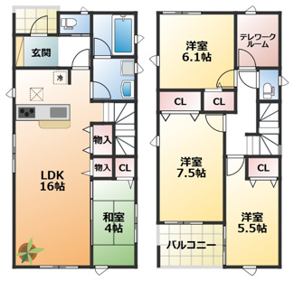 【間取り】 | CRADLE GARDEN栃木市大平町西野田第4　2 | 南向きで日当たり良好な間取りです☆