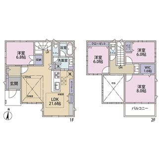 【間取り】 | レイクタウン9丁目戸建て | ４LDK＋ウォークインクローゼット、全居室6帖以上
上部吹き抜けから日差しが差し込む明るいリビング