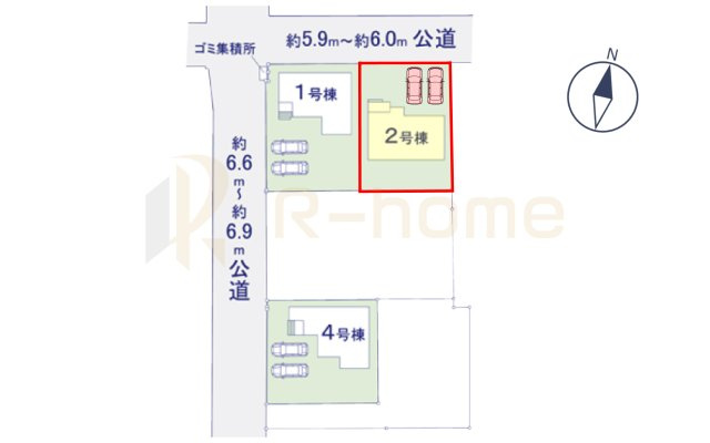土浦市木田余1期　新築戸建て　2号棟の区画図|大きなお買い物だからこそ、メリット・デメリットを伝えさせて頂きます。
R-homeにお任せください♪