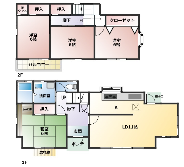久喜市鷲宮６丁目　中古一戸建ての間取り|全居室６帖以上の広々間取りでゆとりのある生活が叶います♪