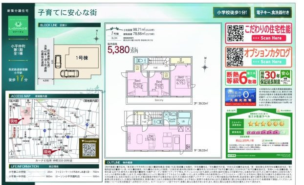 【LIGNAGE】小平市仲町第１期のその他|□売主作成による販売用の図面(マイソク)です。この図面には売主の工夫(お客様へ本物件のメリットをうまく伝えられる様)が良く表れています。□