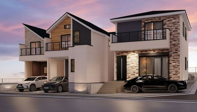 杉並区下井草4丁目　穏やかな住宅エリア　角地含む全4棟の外観パース