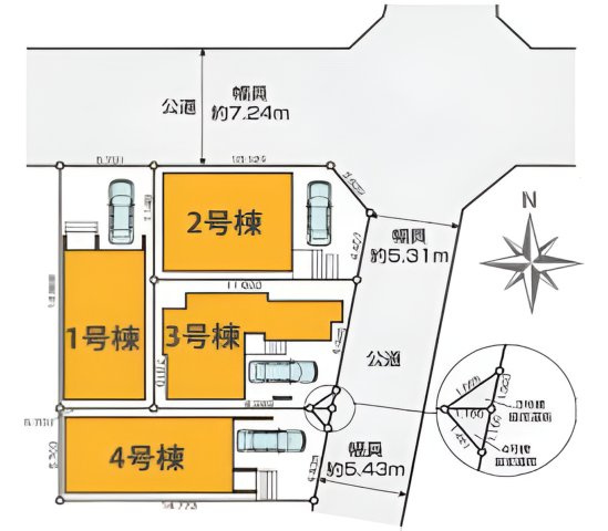 杉並区下井草4丁目　穏やかな住宅エリア　角地含む全4棟の区画図|開放的なロケーションん♪角地を含む全4棟の誕生です♪