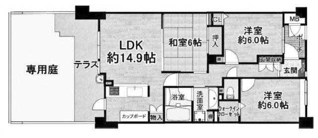 【間取り】 | グラン・コート嵐山 | 専有面積75.24㎡