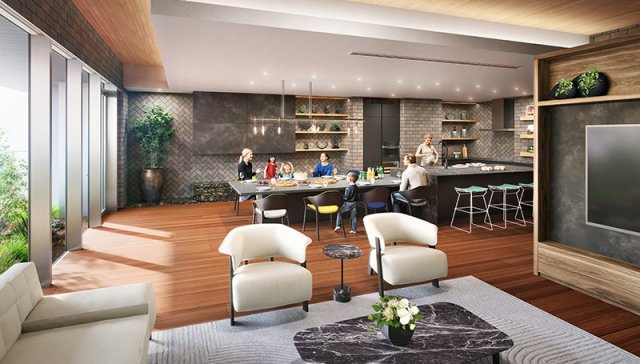 【1F：エントランスラウンジ】モダンで上質な雰囲気漂う明るく開放感あふれる空間。
窓外には緑や水面が織りなす美景が広がります。