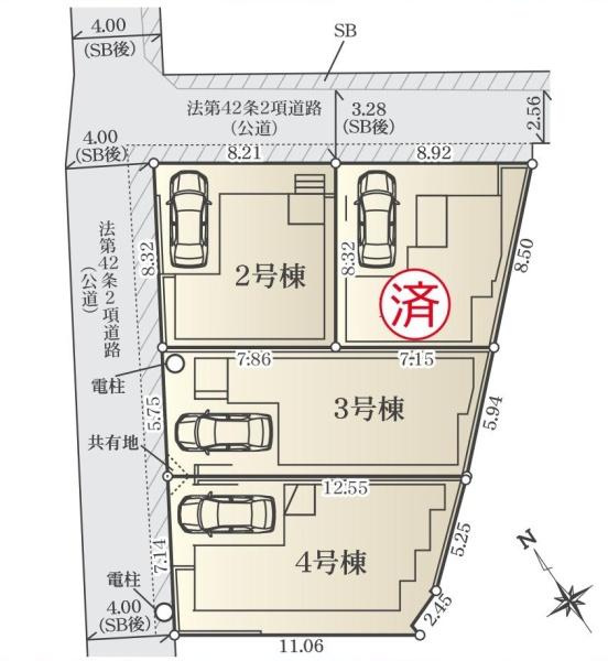 横浜市南区大岡１丁目の新築一戸建の区画図|全4区画の2号棟になります。
