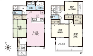 【間取り】 | 廿日市市住吉（廿日市駅）全3区画　NO2【外構込み】 | 16帖リビング☆2階3室☆ファミリータイプ3LDK＋S☆各居室に収納☆バルコニー×2