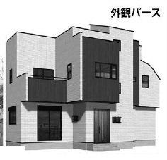 越谷市大林新築戸建ての外観パース|屋上付きの新築戸建て♪使い方いろいろで夢が膨らみます♪