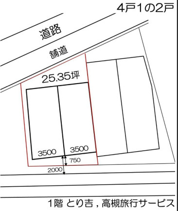 高槻駅徒歩3分！連棟店舗付住宅の区画図