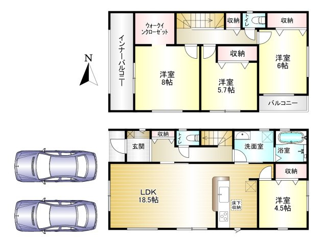磯城郡田原本町　第3期　の間取り|4LDK　土地面積：160.95㎡　建物面積：112.59ｍ2　駐車スペース2台