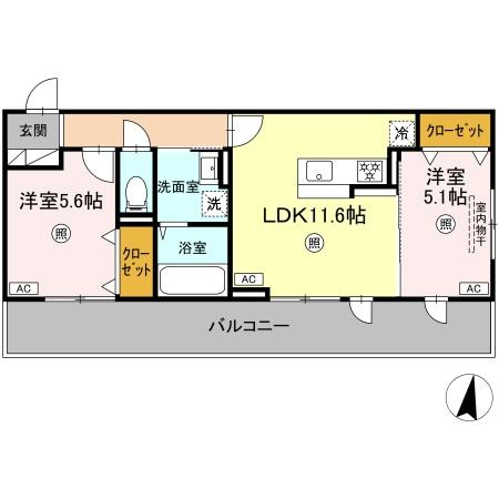 熊本市中央区水前寺５丁目のアパートの間取り