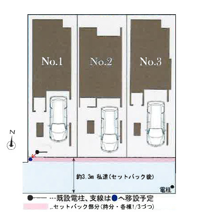 杉並区今川3丁目　吹抜リビング×ロフト　車庫付デザイン住宅　全3棟の区画図