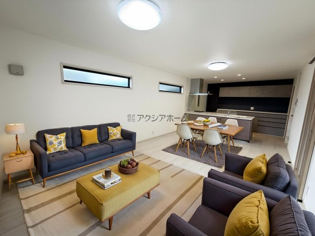 所沢市東狭山ケ丘1丁目・全1棟　新築一戸建　～3階建～の居間・リビング|2階LDK19.5帖（家具はCG画像での表示になります）