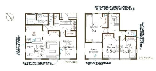 古河市諸川　第13　2号棟の間取り|1号棟