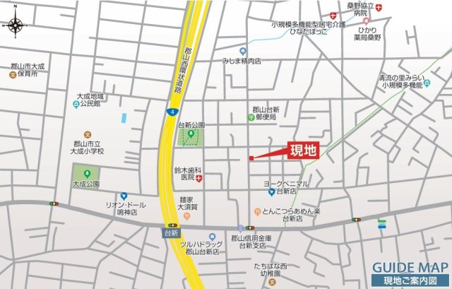 新築戸建・新築建売　郡山市台新一丁目　大成小・第一中の地図